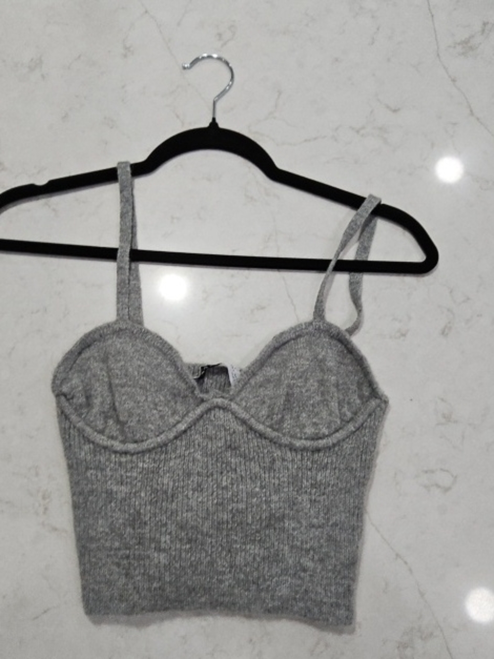 Zara Grey Ribbed Knit Bustier Crop Top